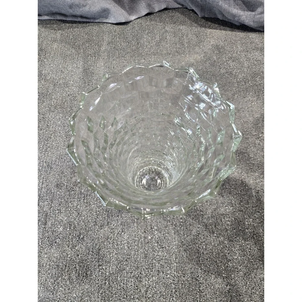 Fostoria American Cube Block Pattern Crystal Vase Scalloped Rim Starburst...